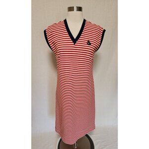 Womens 80s 70s Vintage Nautical Sailor Dress Red White Stripes